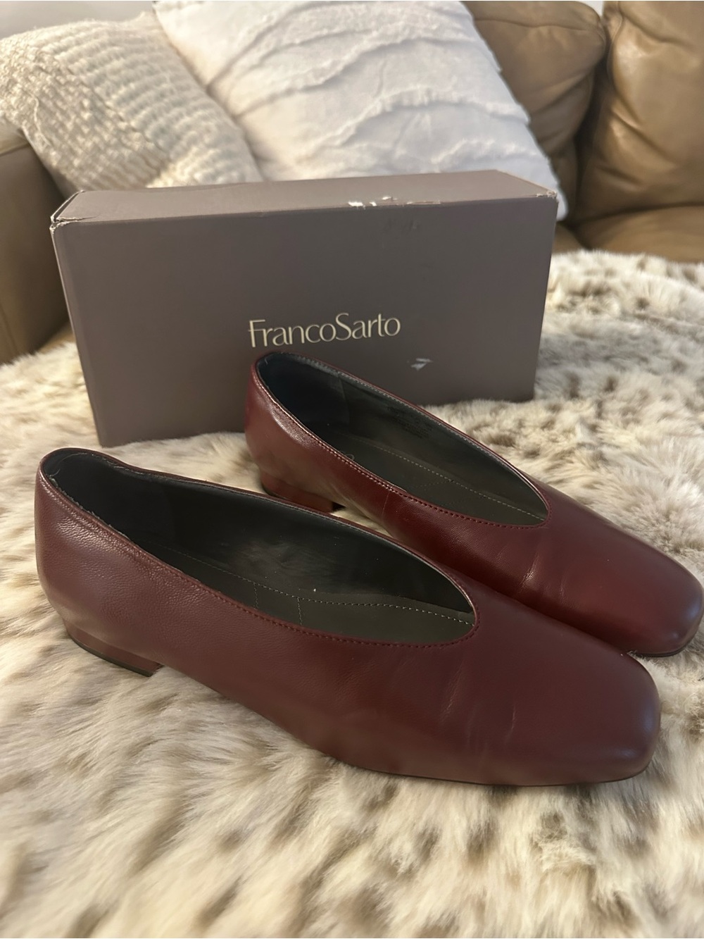 Franco Sarto Women's Wine Leather Slip-On Flats